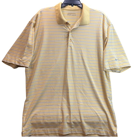 Nike Golf Other - Nike Golf Polo Shirt Mens Large Yellow Striped Fit Dry Short Sleeve Preppy Sport
